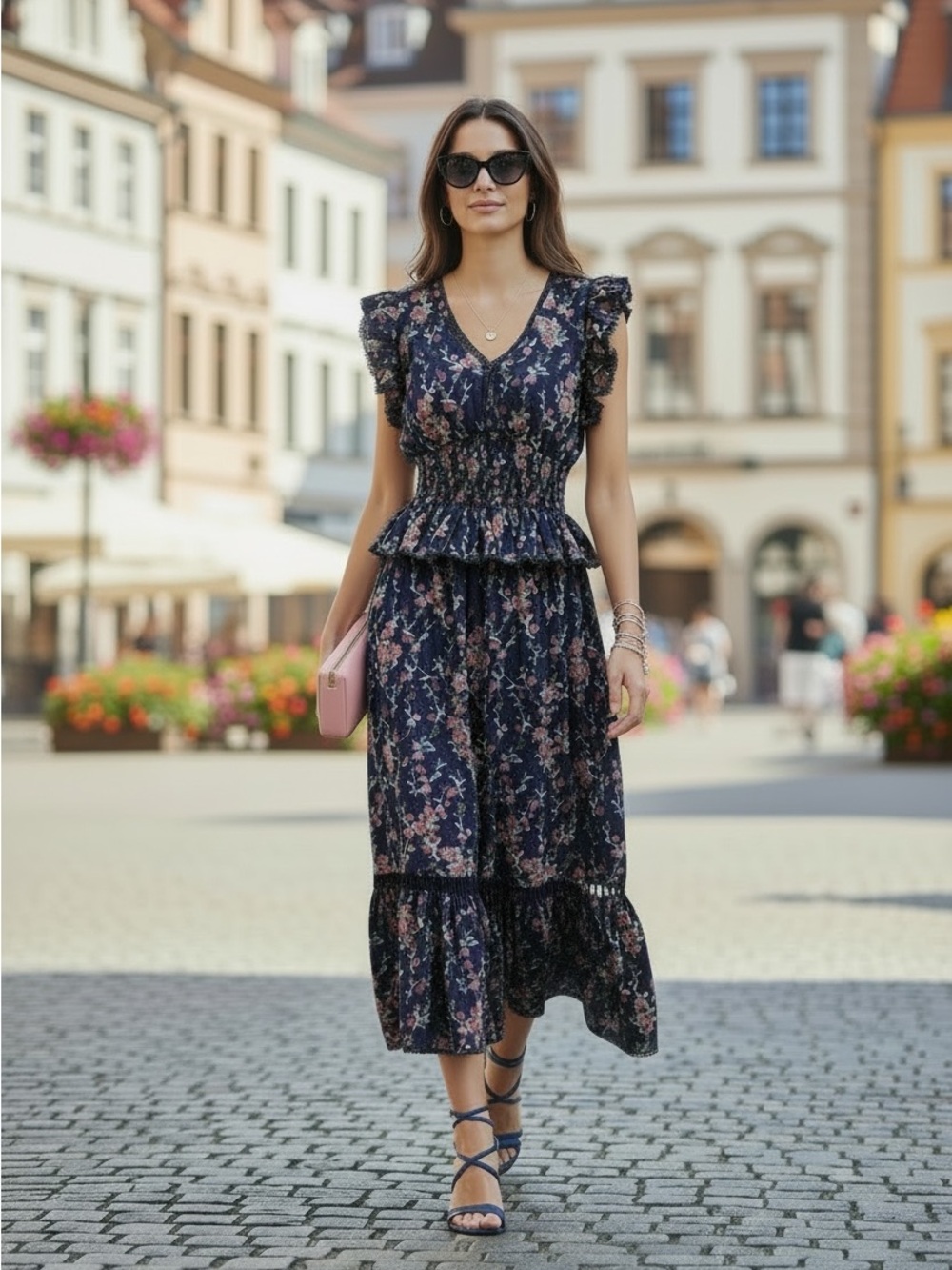 Treasure & Bond Floral Flutter Sleeve Peplum Dress Sz M